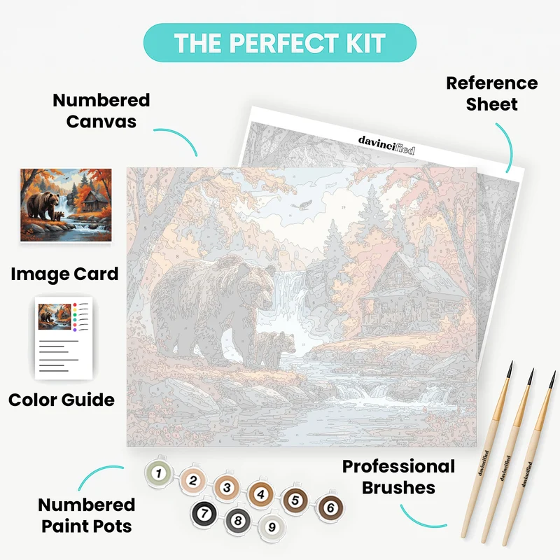 Autumn Bears by Waterfall Cabin - Paint by Numbers Kit