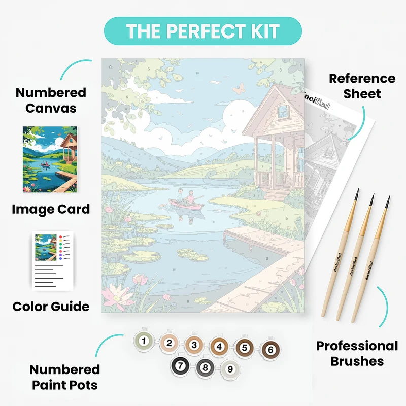 Peaceful Lake Cabin with Rowing Adventure - Paint by Numbers Kit