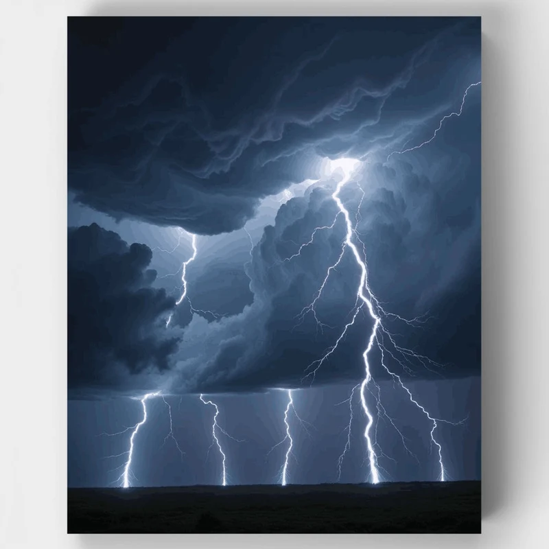 Dramatic Lightning Storm Over Dark Landscape - Paint by Numbers Kit