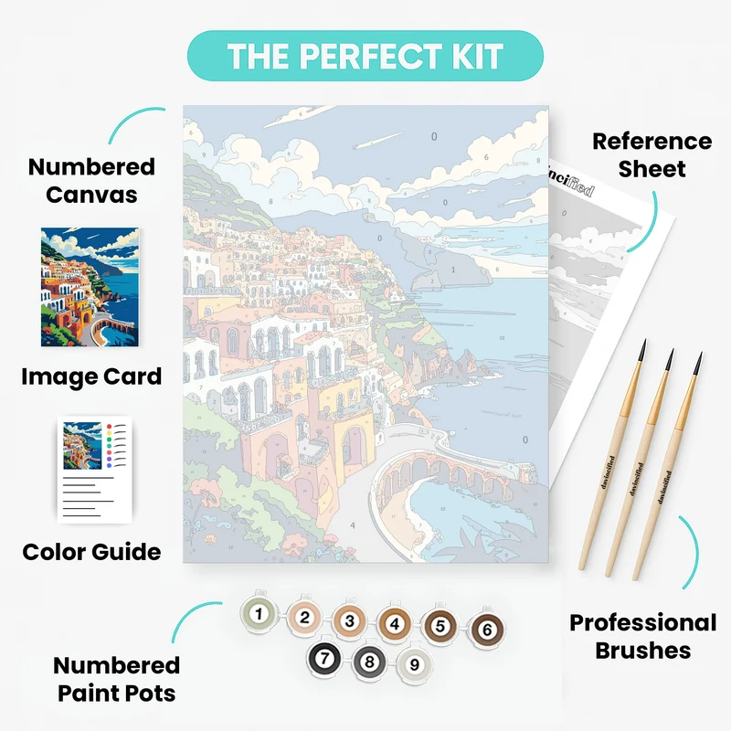 Cliffside Mediterranean Paradise with Arched Promenade - Paint by Numbers Kit