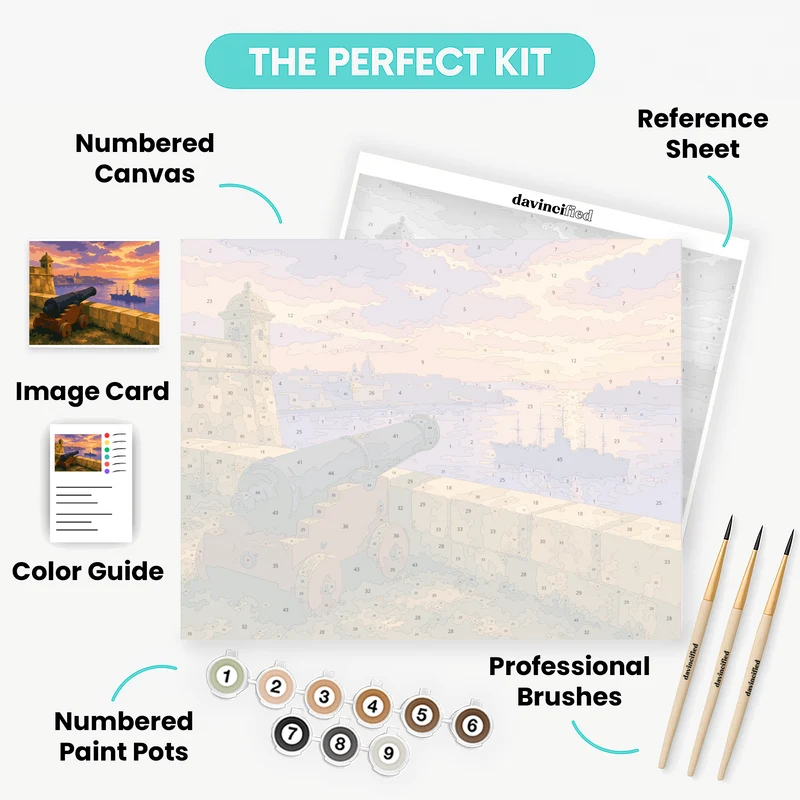 Harbor Cannon at Sunset - Paint by Numbers Kit
