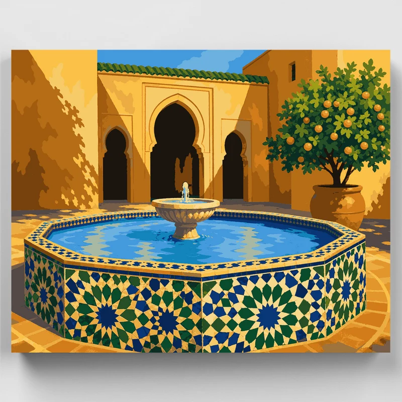 Moroccan Courtyard Fountain - Paint by Numbers Kit