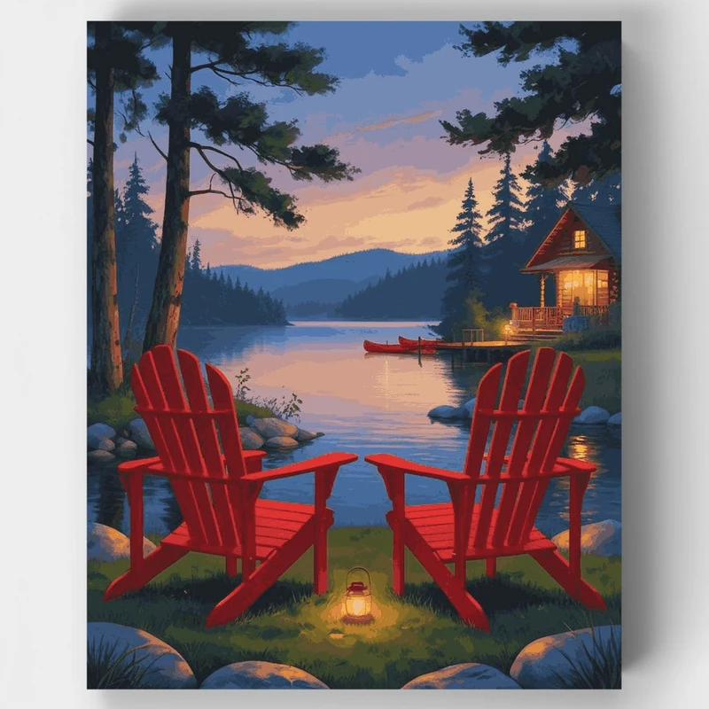 Lakeside Cabin Evening Serenity - Paint by Numbers Kit