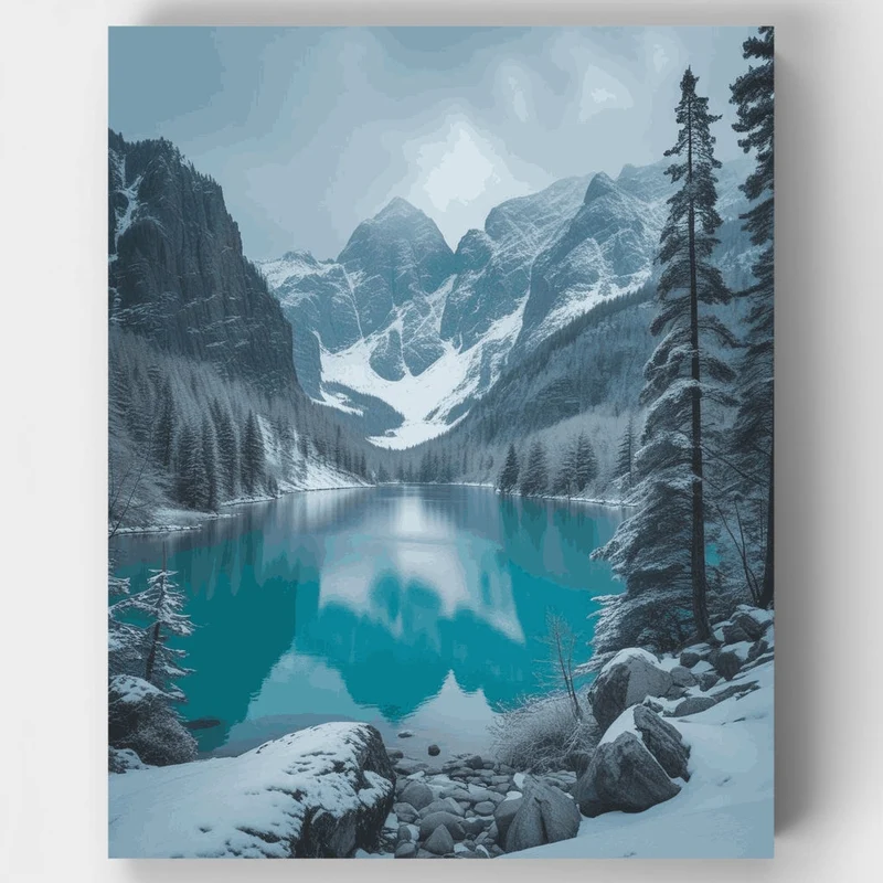 Winter Mountain Lake Reflection - Paint by Numbers Kit