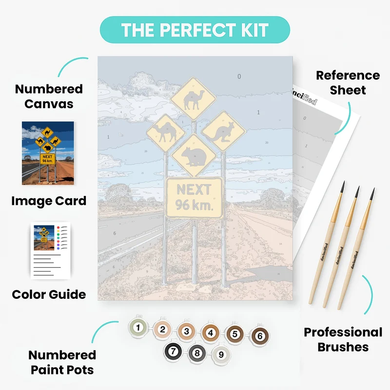 Australian Road Signs with Wildlife Warnings - Paint by Numbers Kit