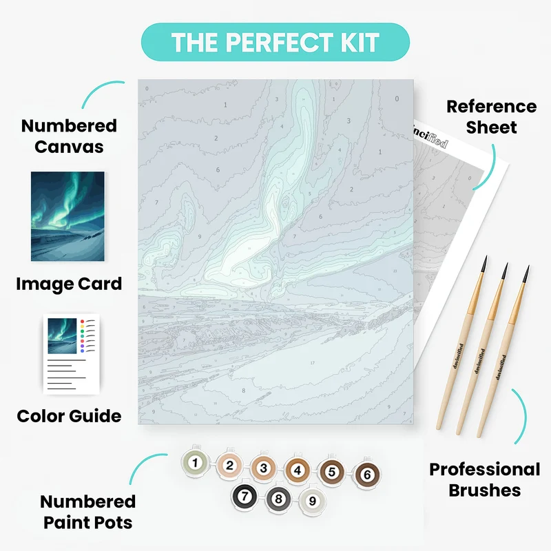 Northern Lights Aurora Over Snowy Mountains - Paint by Numbers Kit