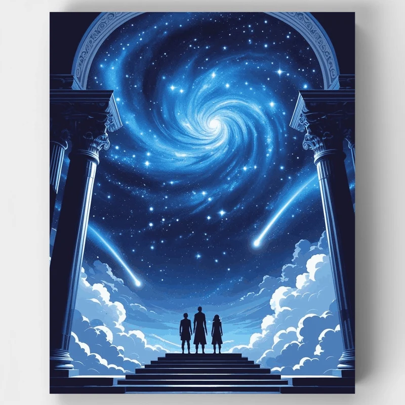 Cosmic Gateway with Three Silhouettes - Paint by Numbers Kit