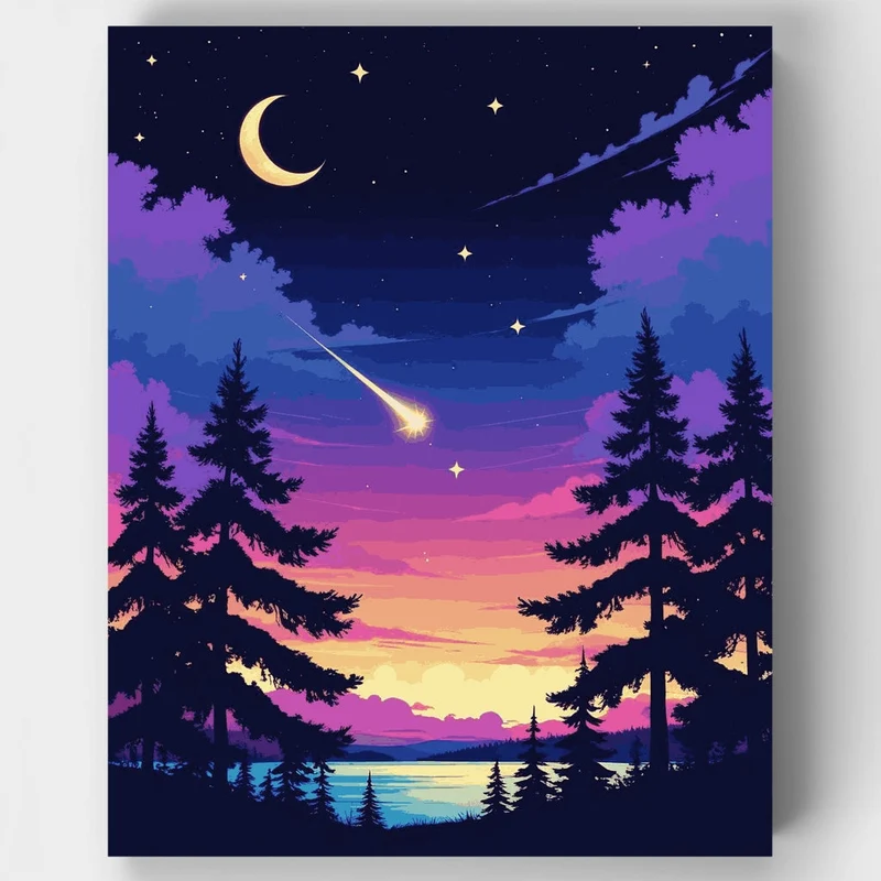 Starlit Forest Lake with Shooting Star - Paint by Numbers Kit