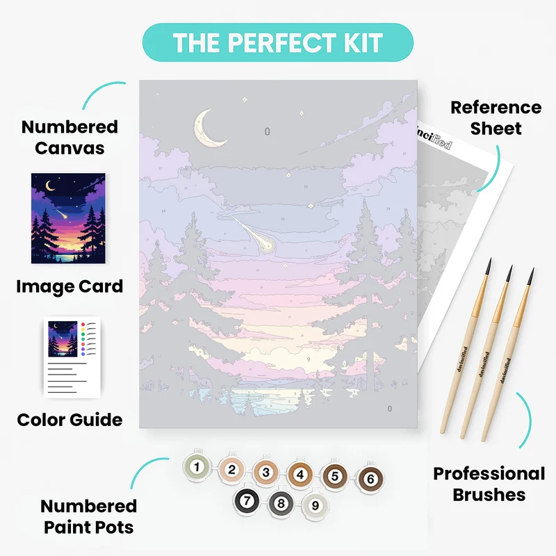 Starlit Forest Lake with Shooting Star - Paint by Numbers Kit