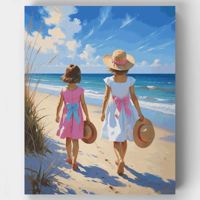 Sisters Walking on Beach - Paint by Numbers Kit