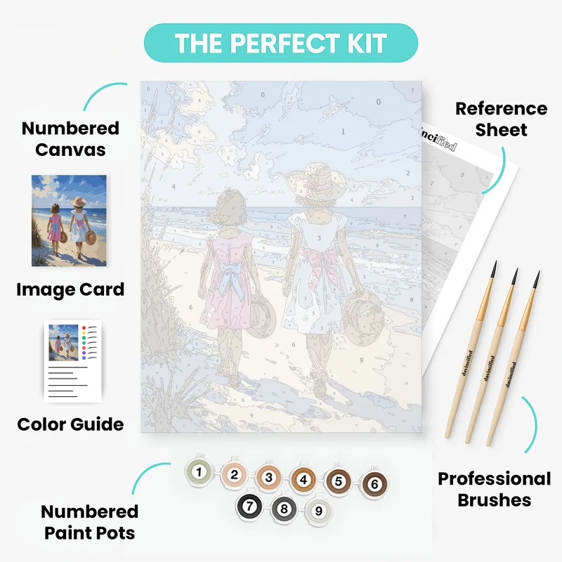 Sisters Walking on Beach - Paint by Numbers Kit