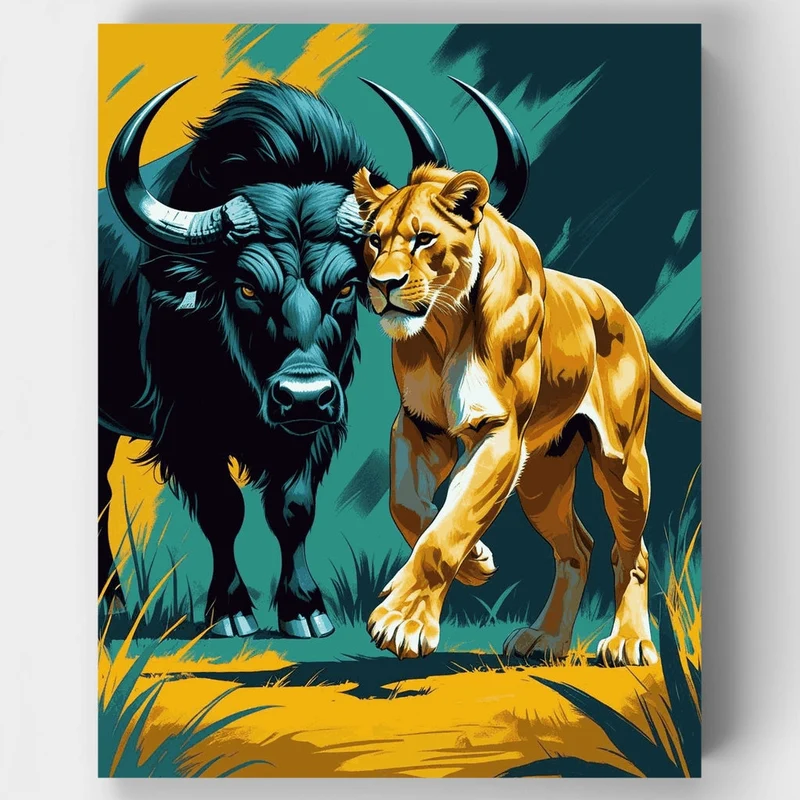 Bull and Lion Wildlife Encounter - Paint by Numbers Kit