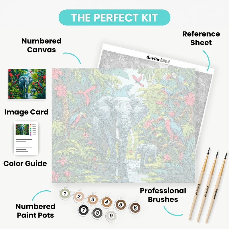 Jungle Elephants and Tropical Paradise - Paint by Numbers Kit
