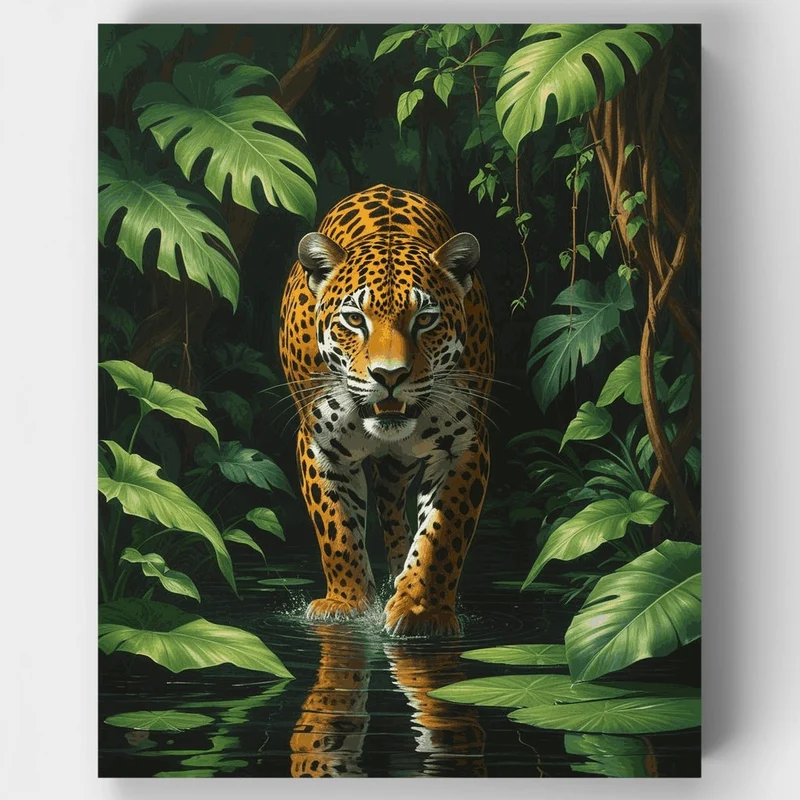 Jaguar in Jungle Stream - Paint by Numbers Kit