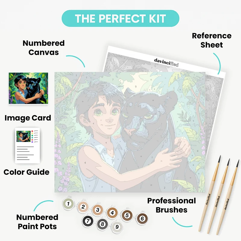 Boy and Black Panther Jungle Bond - Paint by Numbers Kit