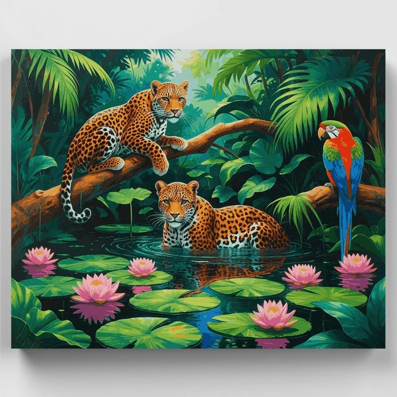 Jungle Jaguars by the Water - Paint by Numbers Kit
