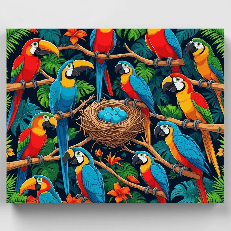 Tropical Parrots Paradise - Paint by Numbers Kit
