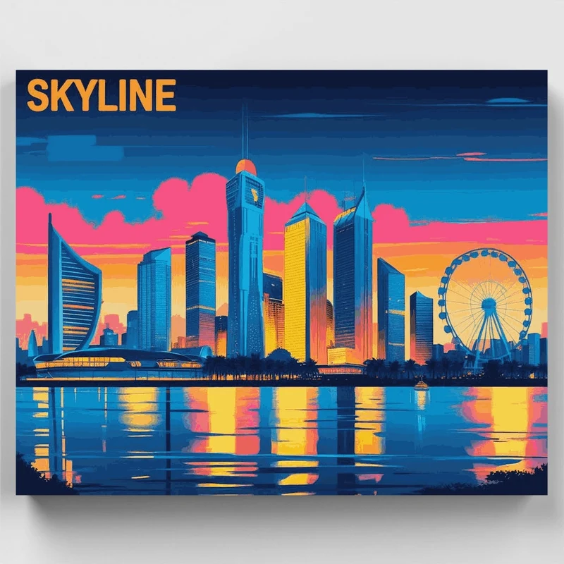 Futuristic Cityscape Skyline Reflection - Paint by Numbers Kit