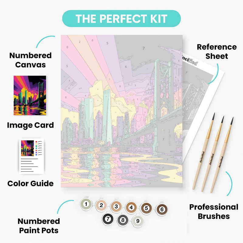 Vibrant City Skyline with Bridge - Paint by Numbers Kit