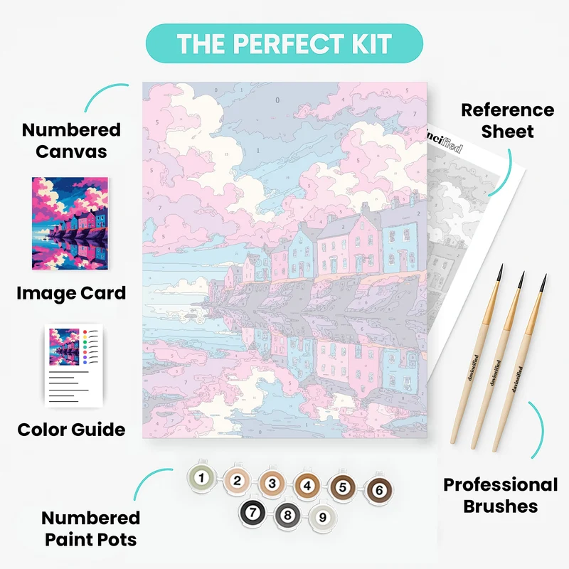Vibrant Coastal Cliffside Houses - Paint by Numbers Kit