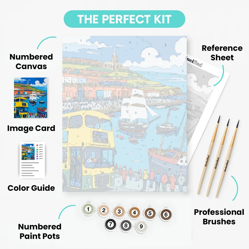 Coastal Town Harbor Scene - Paint by Numbers Kit