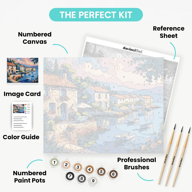 Mediterranean Harbor Village Sunset - Paint by Numbers Kit