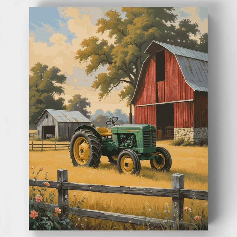 Vintage Farm Tractor Scene - Paint by Numbers Kit