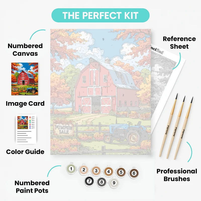 Autumn Farm Barn with Pumpkin Patch - Paint by Numbers Kit