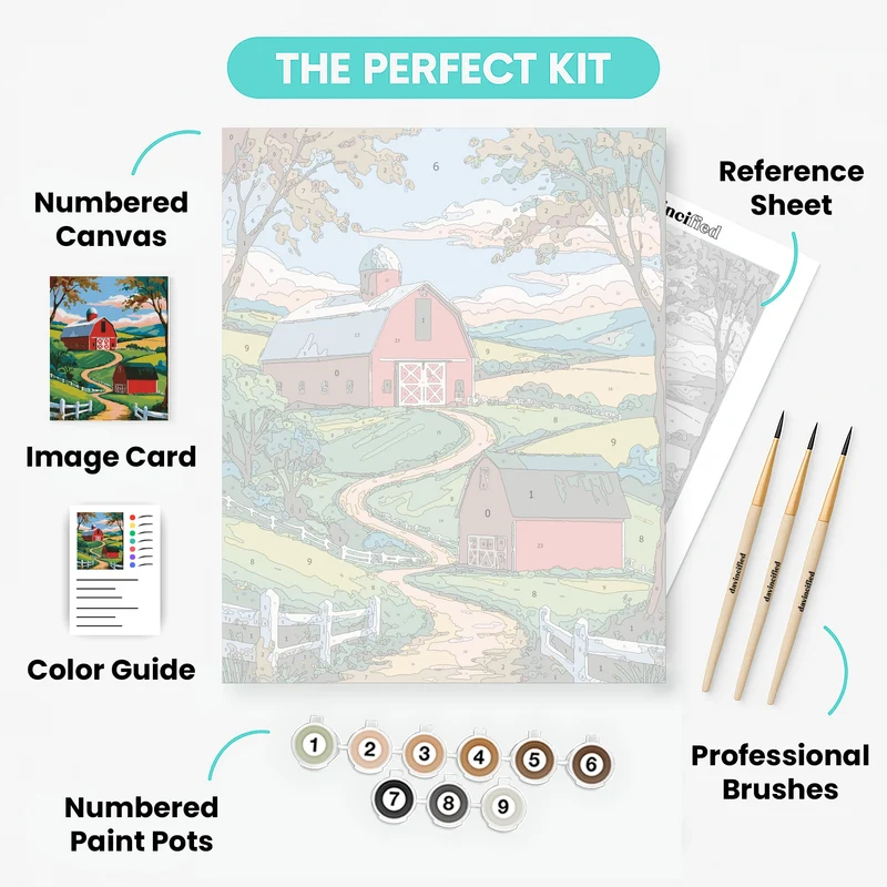 Rustic Farm Barn with Silo - Paint by Numbers Kit