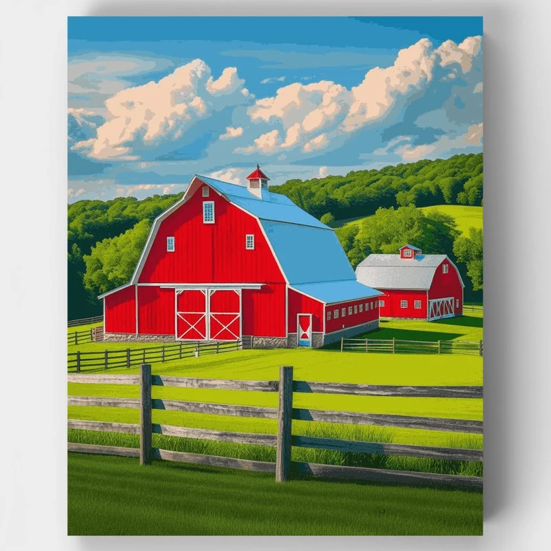 Red Barn Farm Scene - Paint by Numbers Kit