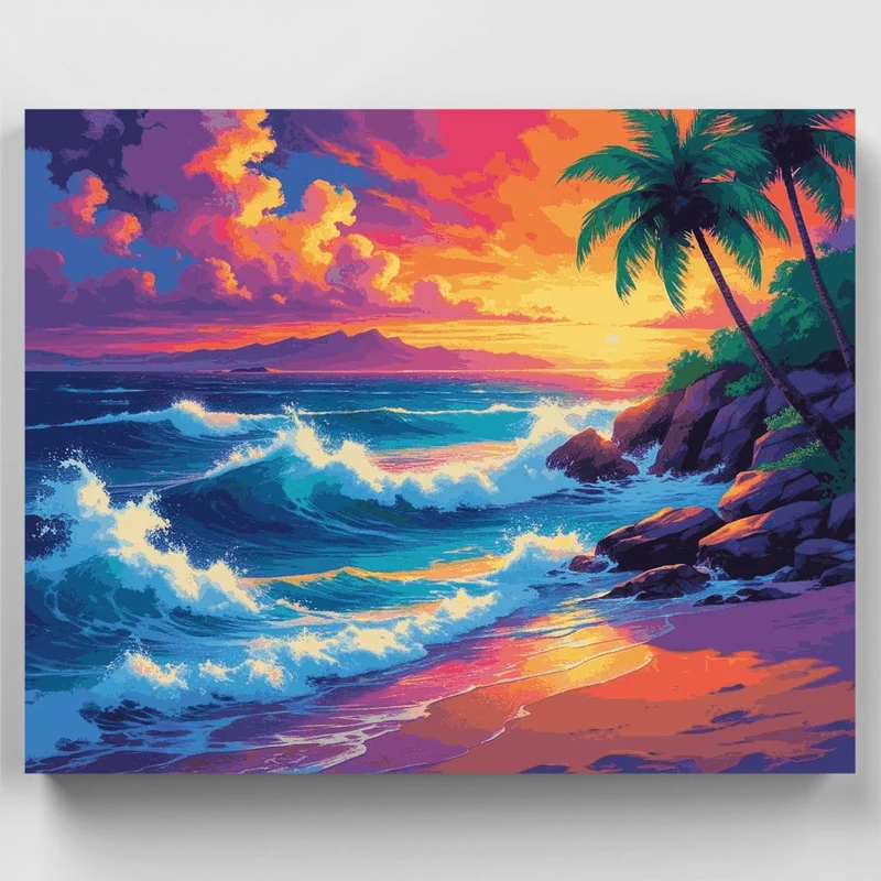 Tropical Sunset Waves Paradise - Paint by Numbers Kit