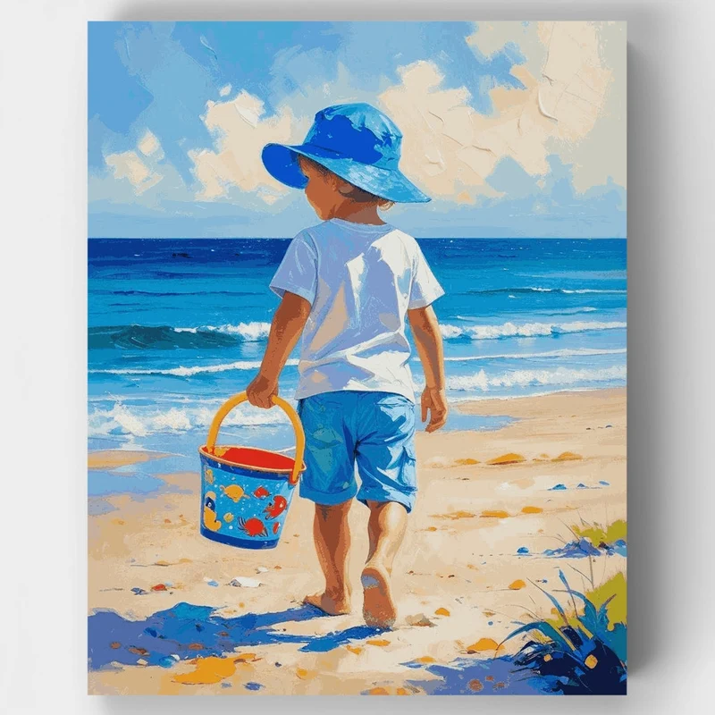 Child Playing on Beach - Paint by Numbers Kit