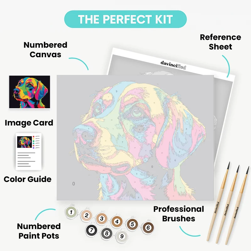 Psychedelic Rainbow Beagle Portrait - Paint by Numbers Kit