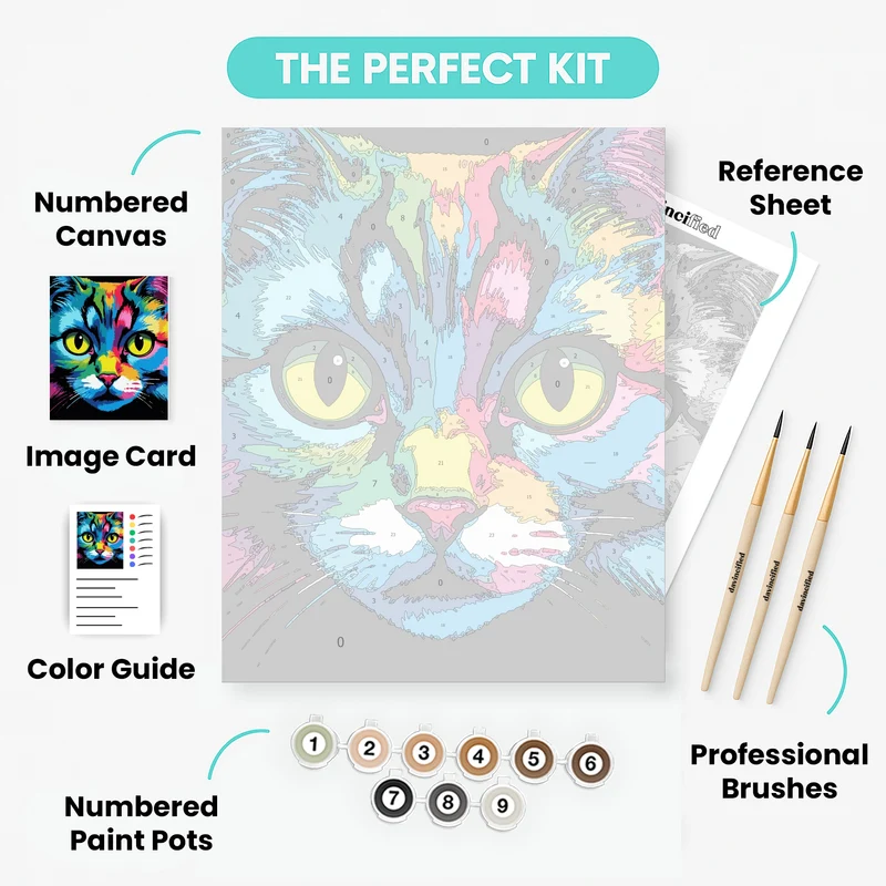 Vibrant Rainbow Cat - Paint by Numbers Kit