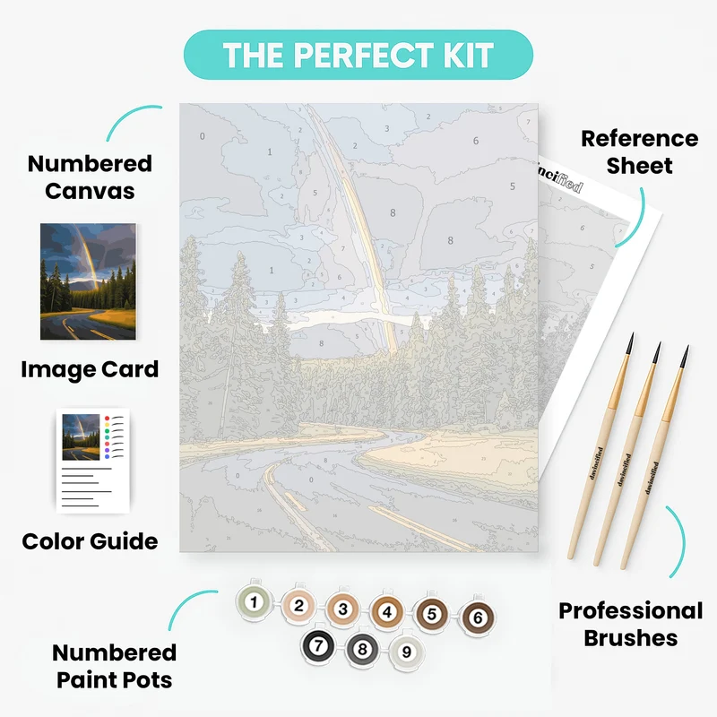 Rainbow Over Forest Road - Paint by Numbers Kit