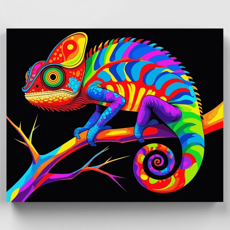 Vibrant Rainbow Chameleon - Paint by Numbers Kit