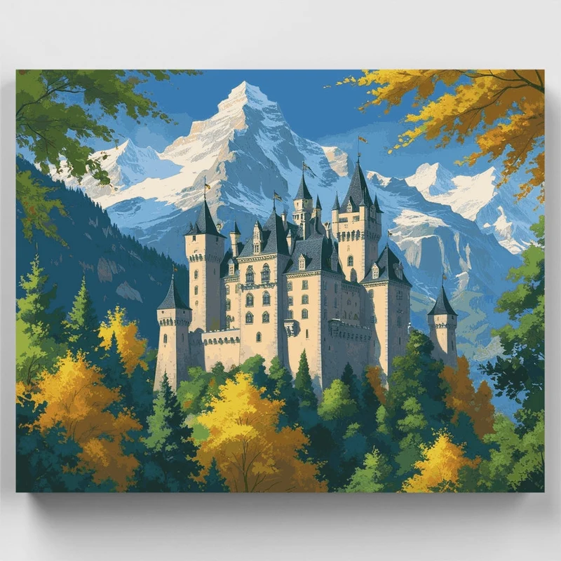 Fairytale Castle in Alpine Mountains - Paint by Numbers Kit
