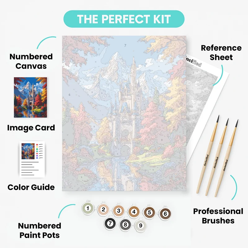 Enchanted Castle in Autumn Mountains - Paint by Numbers Kit
