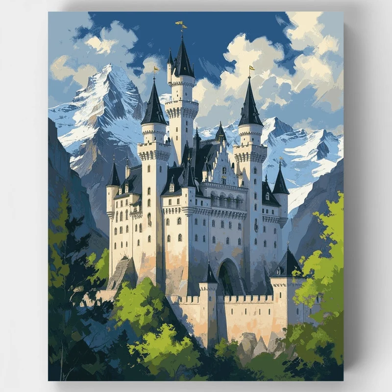 Fairy Tale Castle in Alpine Mountains - Paint by Numbers Kit