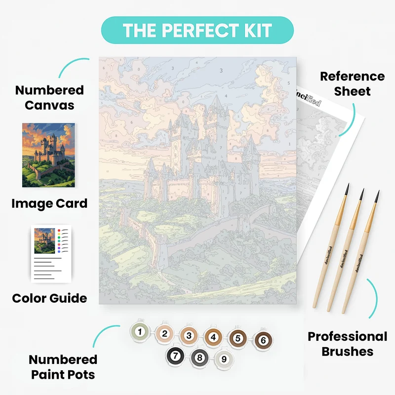 Majestic Medieval Castle at Sunset - Paint by Numbers Kit