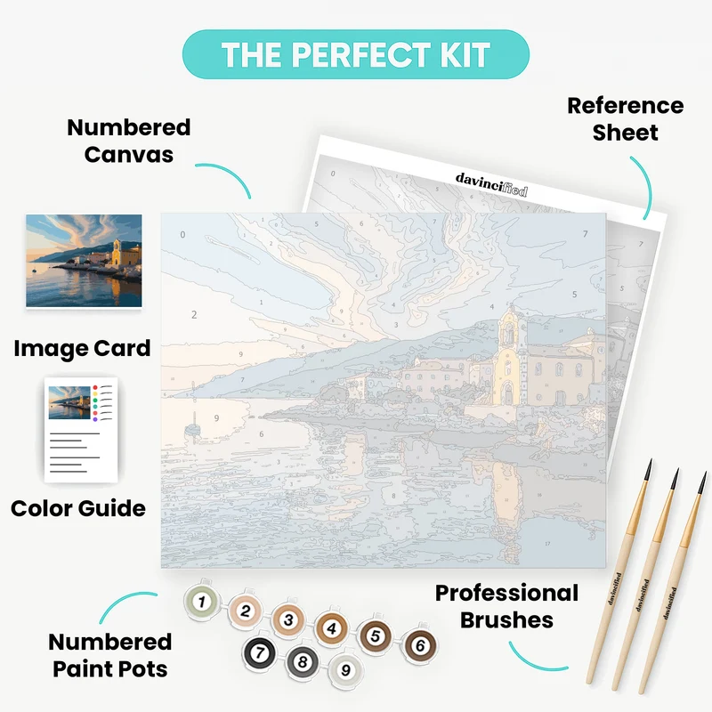 Mediterranean Coastal Village at Sunset - Paint by Numbers Kit