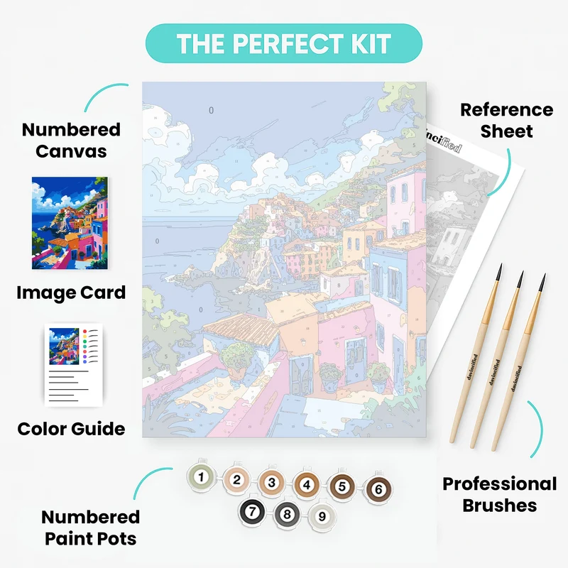 Vibrant Mediterranean Coastal Village - Paint by Numbers Kit