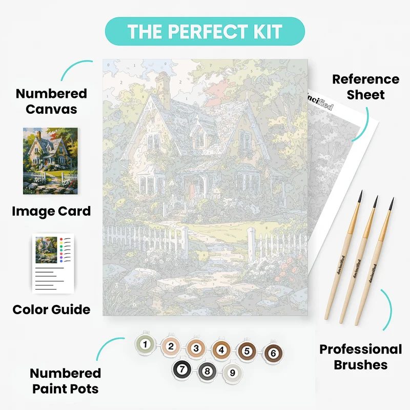 Victorian Cottage with Garden Stream - Paint by Numbers Kit