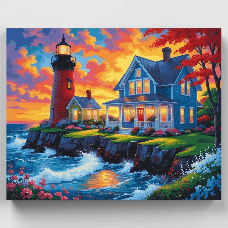 Lighthouse Cottage Paradise - Paint by Numbers Kit