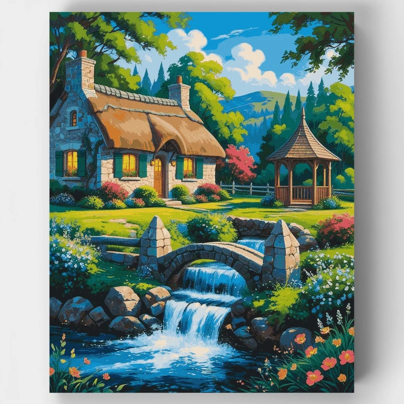 Idyllic Cottage Stream Paradise - Paint by Numbers Kit
