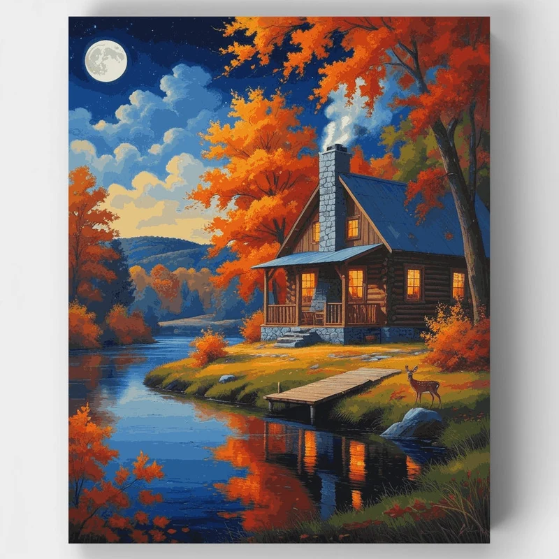 Autumn Lakeside Cabin - Paint by Numbers Kit