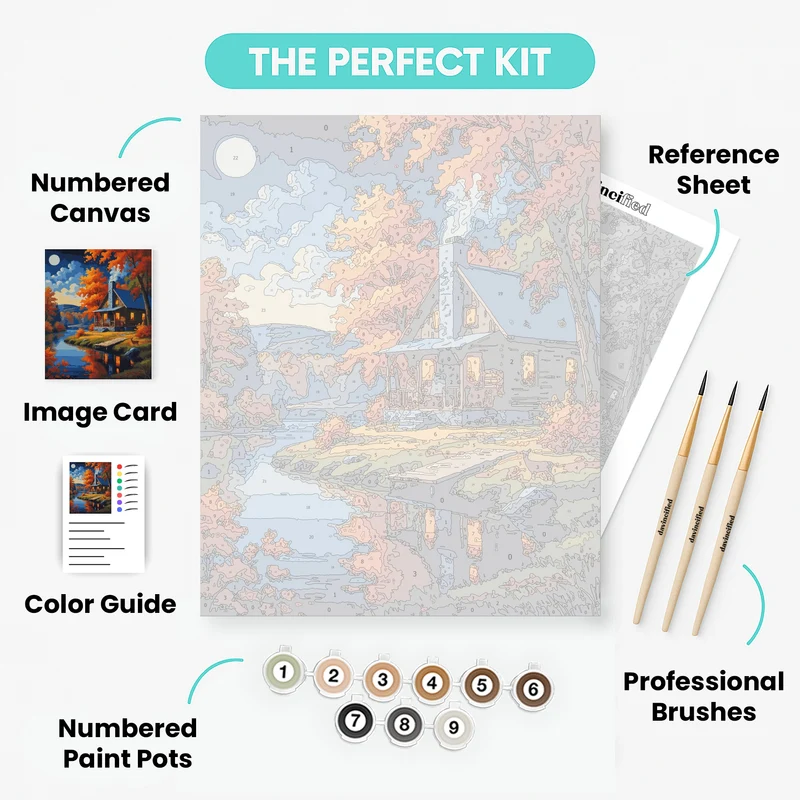 Autumn Lakeside Cabin - Paint by Numbers Kit