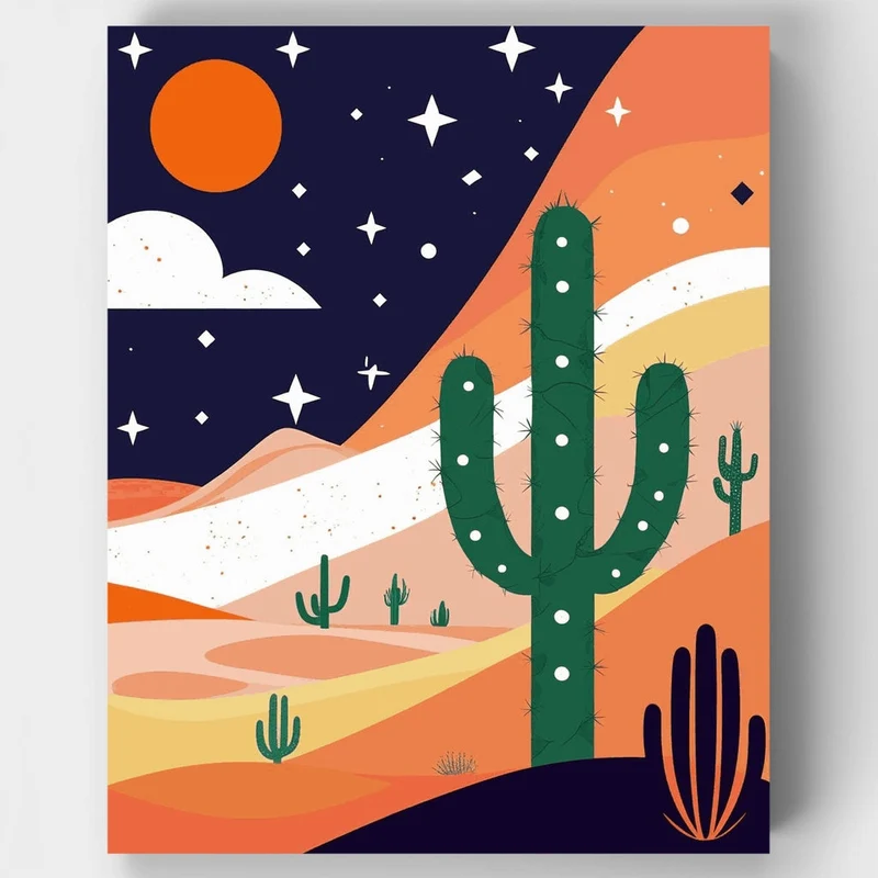 Desert Night Cactus Scene - Paint by Numbers Kit