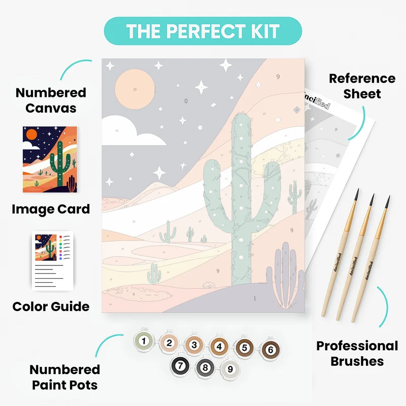 Desert Night Cactus Scene - Paint by Numbers Kit