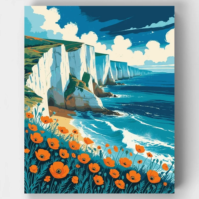 Coastal Paradise with Poppies - Paint by Numbers Kit